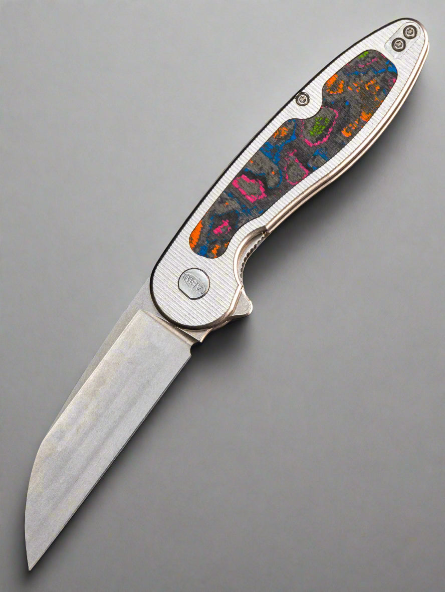 American Blade Works ABW - MODEL 1 - 80s Camo Carbon Inlaid Titanium - Wharncliffe Magnacut Liner Lock - BR OP Bazaar Exclusive