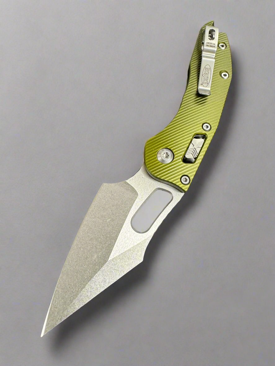 Microtech Knives Manual Stitch RAM LOK Fluted OD Green Aluminum Stonewash Standard & M390MK 169RL-10 FLOD