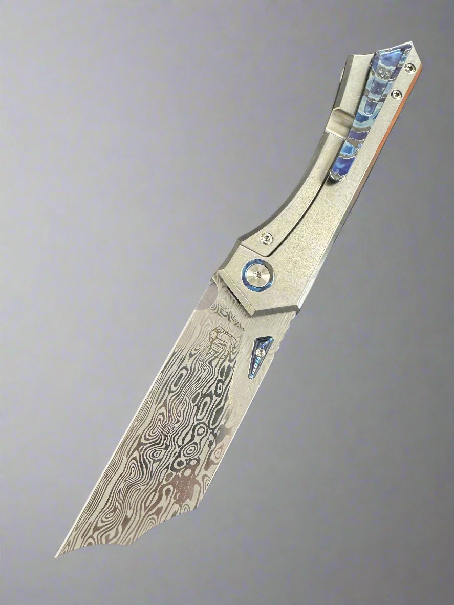 SOMETHING OBSCENE COMPANY LEK FOLDER KNIFE DAMASTEEL BLADE WITH TITANIUM HANDLES/ ZIRCU-TI ACCENTS #2