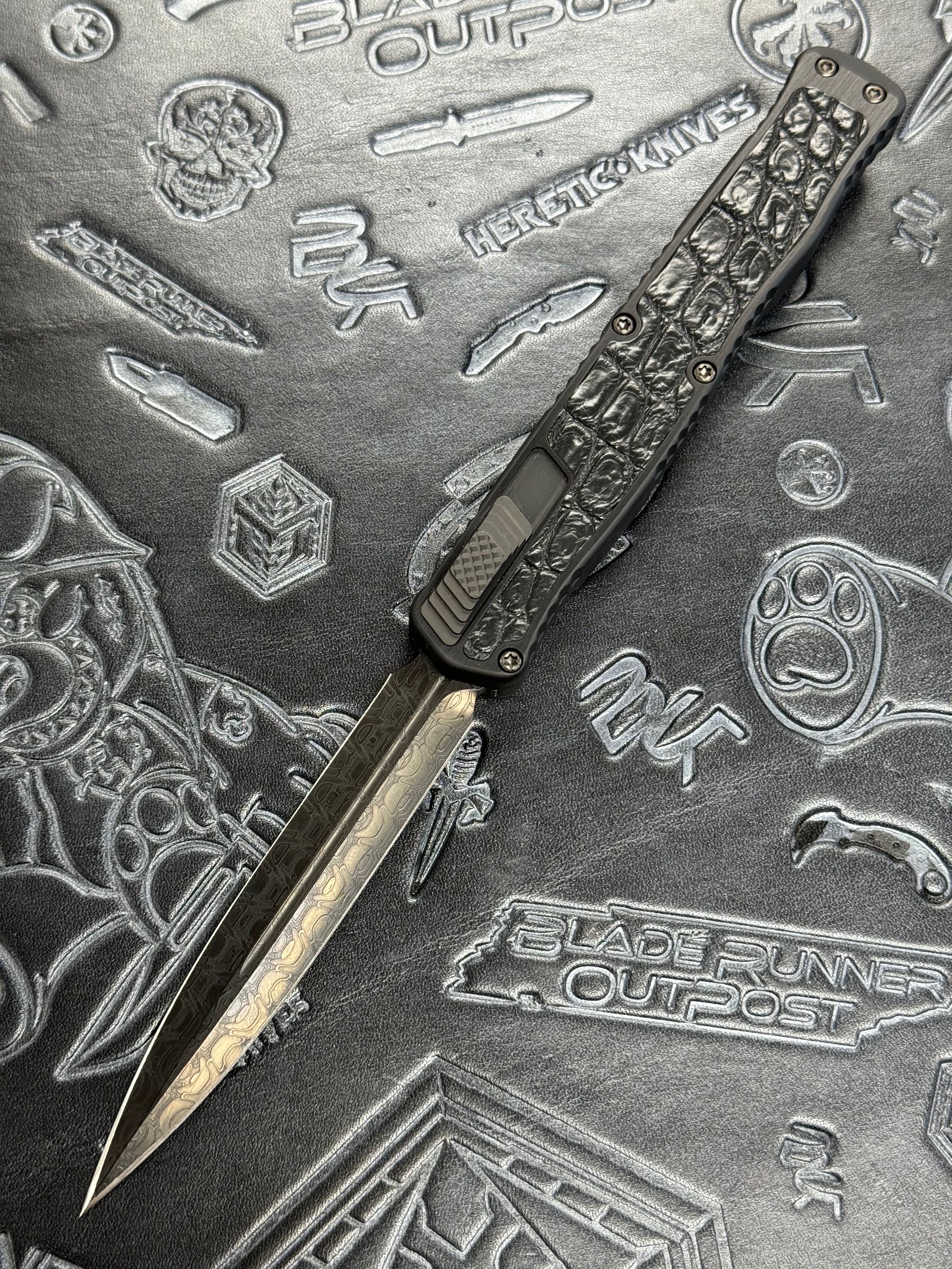 Pre Owned Heretic Knives Cleric II 2 Vegas Forge Reptilian DLC Damascus & Crocodile Inlays