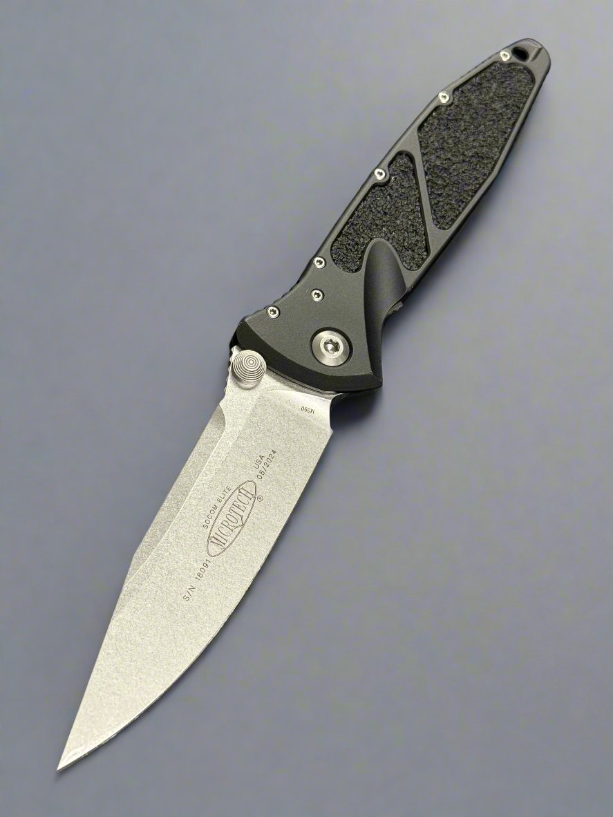 Microtech Socom Elite Single Edge Stonewash Standard Manual & Black 160-10