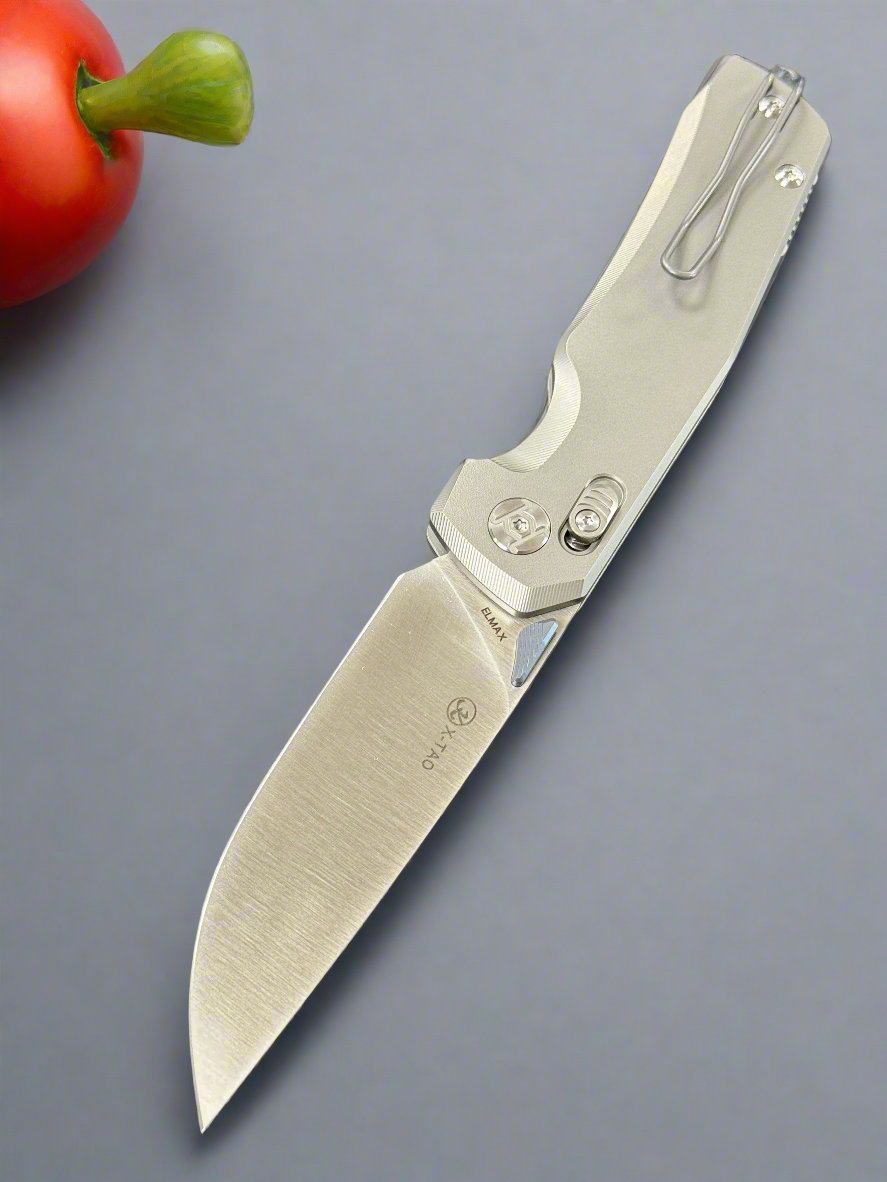 Kunwu Knives X-TAO Elmax XT Lock Knife Gray Titanium (3.5" Satin)
