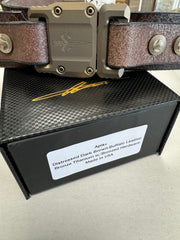 Marfione Customs APIS Mens Distressed Dark Brown Water Buffalo Leather Belt w/ Bronzed Titanium Hardware