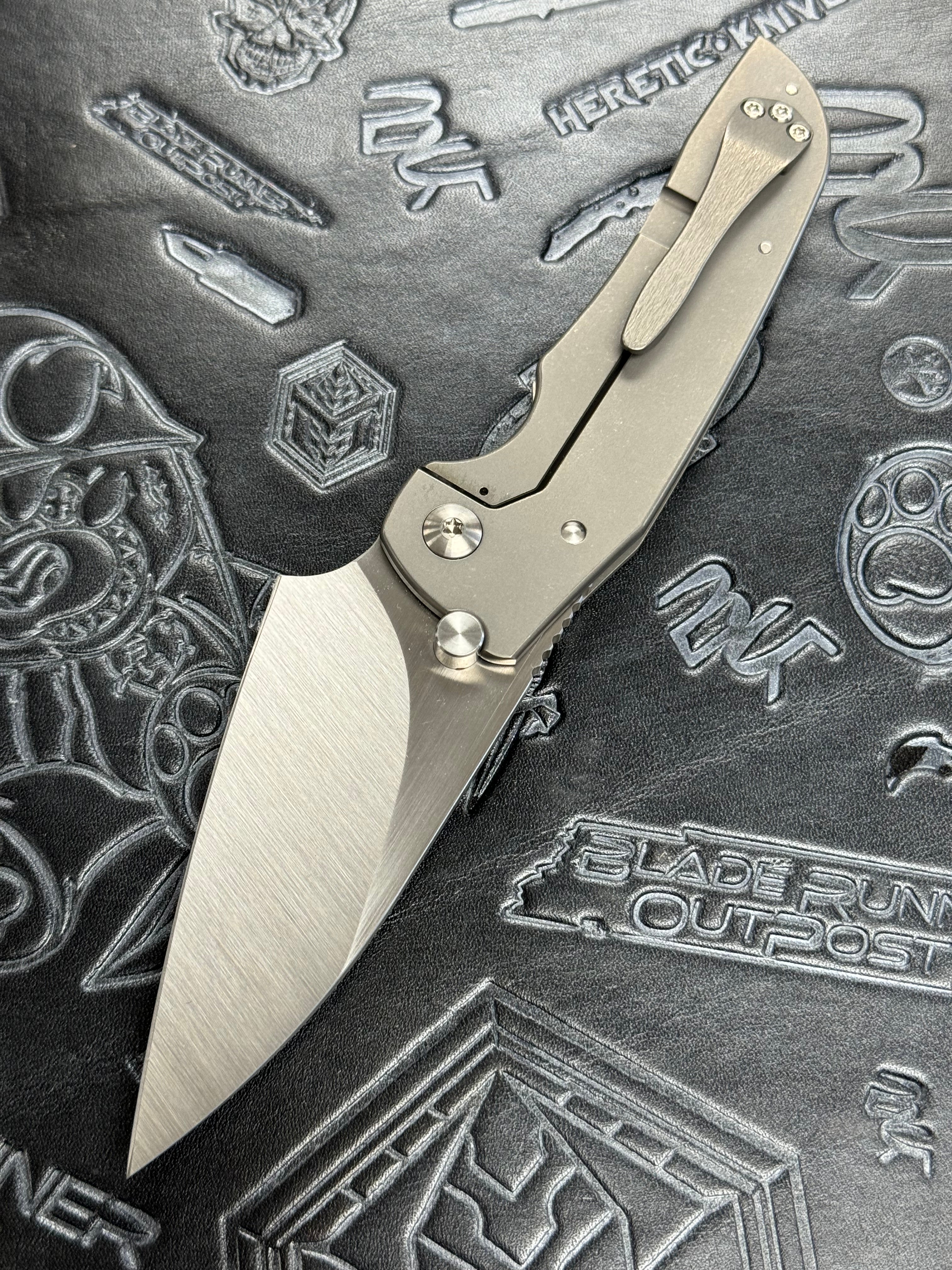 John Gray PHAT THUCK Satin Finish Magnacut Blade, Titanium Handles With Blue Camo Carbon Inlay