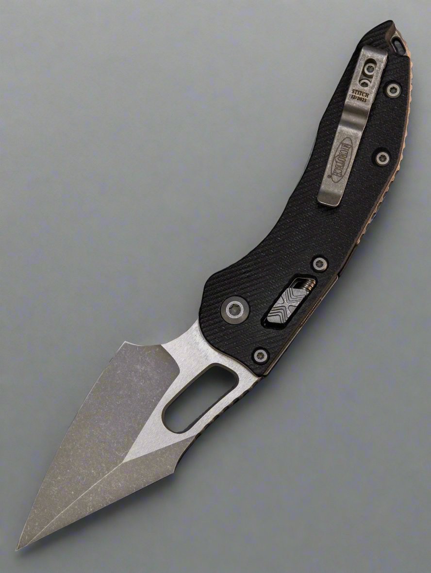 Microtech 169RL-10APFLGTBK Stitch S/E Ram-Lok - Black Fluted G-10 - Apocalyptic Blade