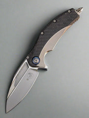 Microtech Matrix Titanium w/ Carbon Fiber Scales & Blue Ti Pivot Collars w/ Bead Blast M390 165C-7CFTI *