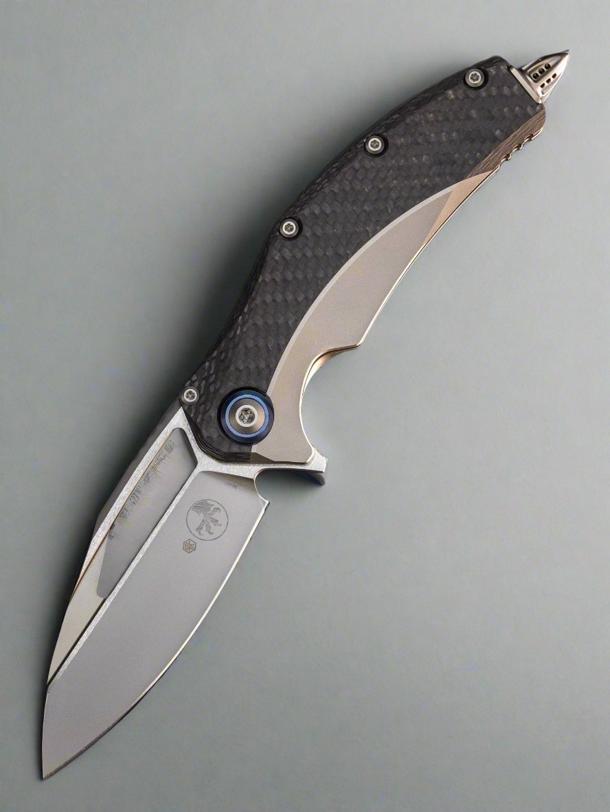 Microtech Matrix Titanium w/ Carbon Fiber Scales & Blue Ti Pivot Collars w/ Bead Blast M390 165C-7CFTI *