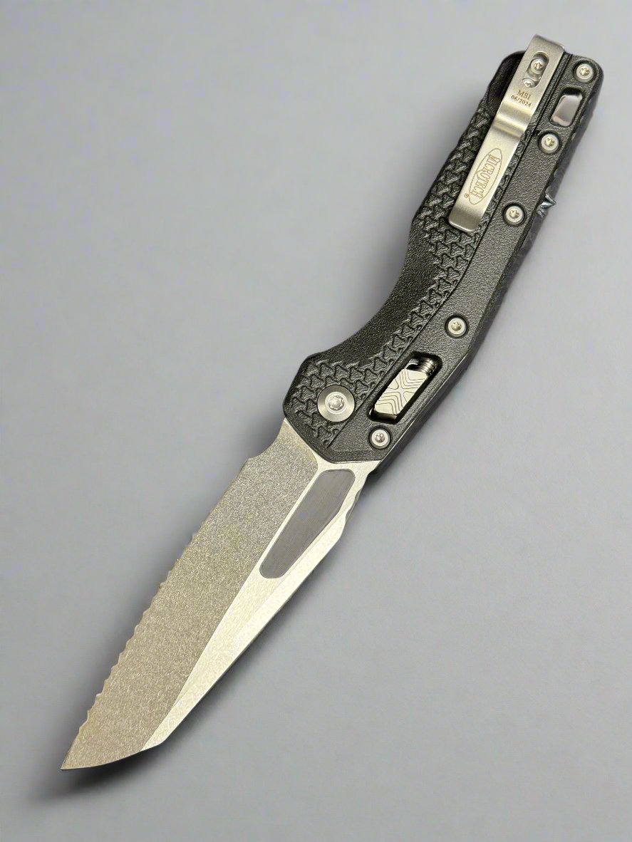 Microtech Knives MSI RAM LOK Black Polymer & Stonewash Full Serrated M390MK 210T-12 PMBK