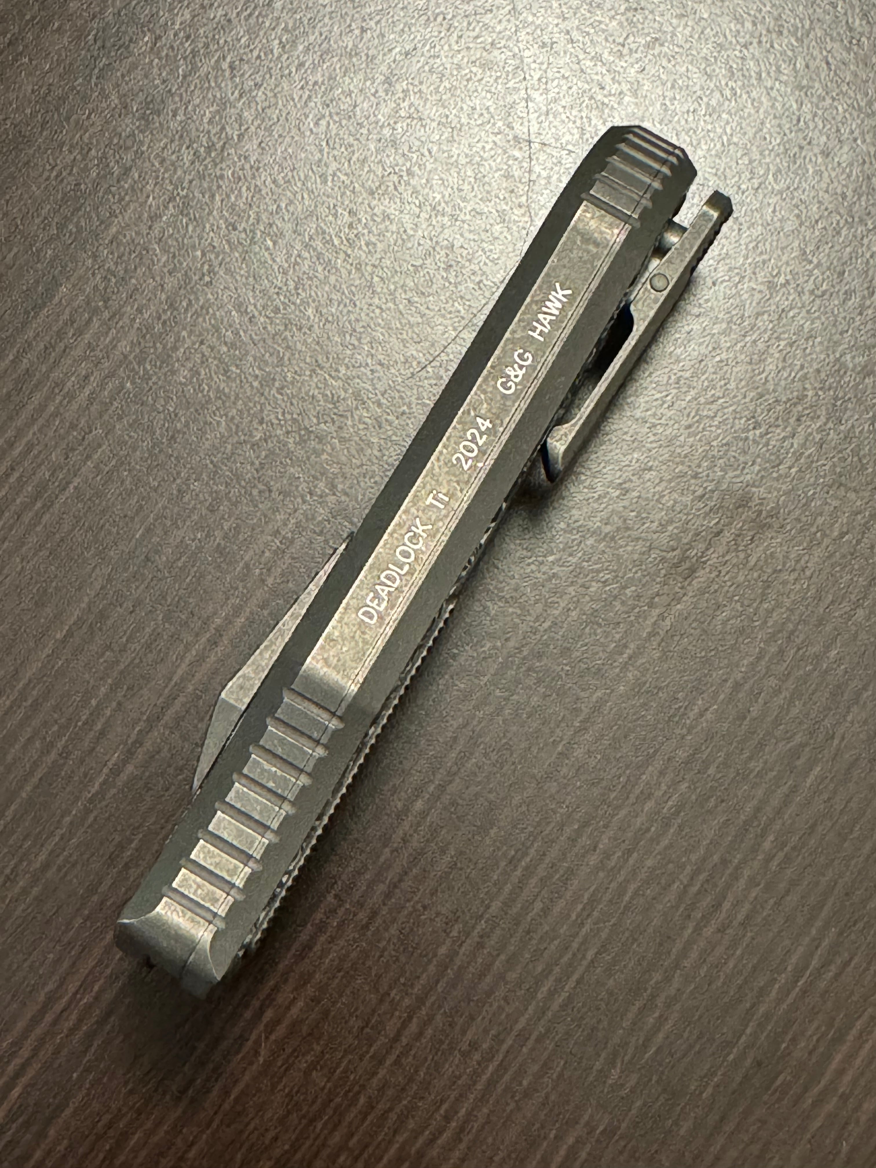 Hawk Deadlock Model C Titanium Handles Carbon Fiber Inlay w/DLC Double Edge M390 BladeWest 24