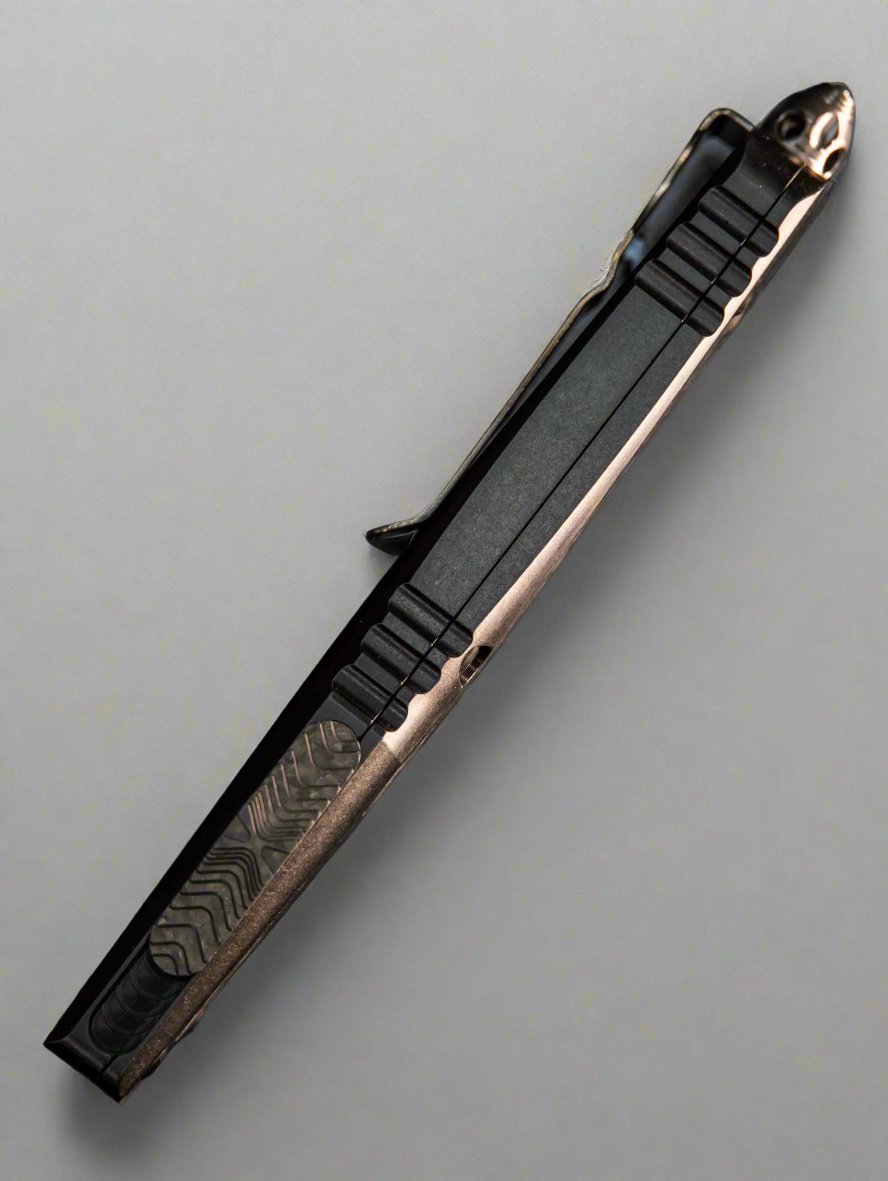 Marfione Custom Combat Troodon O-Yari DLC Diamondwash w/Deep Engraved War Crests Carbon Fiber Carbon Fiber Button DLC Two-Tone HW