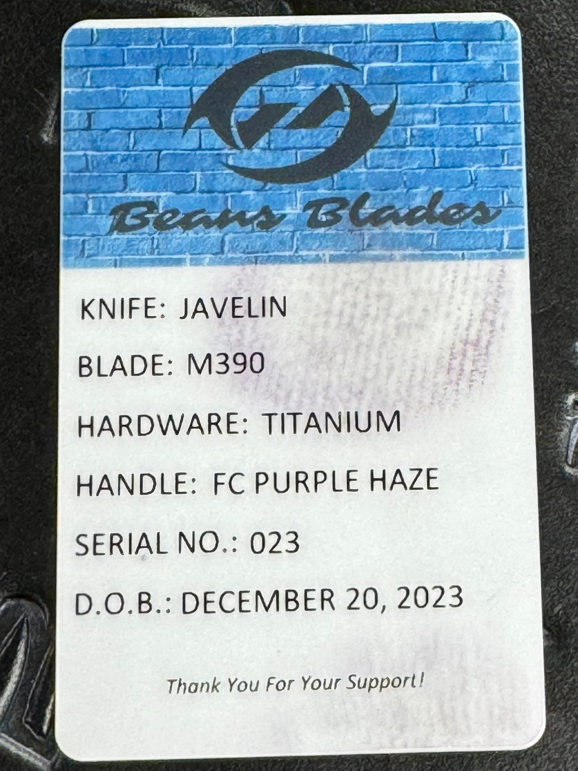 Beans Blades Fixed Javelin M390 Fat Carbon Purple Haze