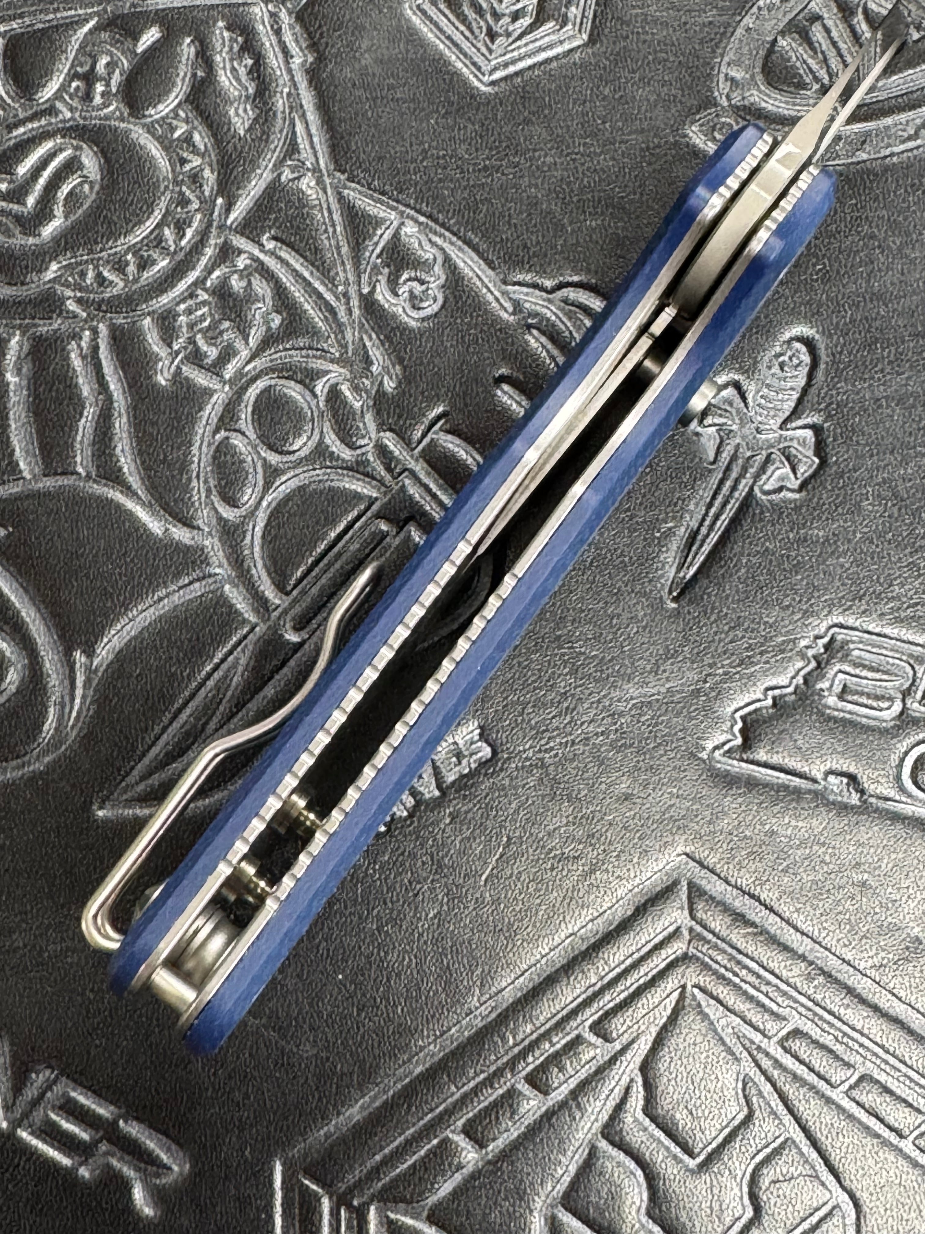 Vosteed Porcupine - Top Liner Lock (2.99" 14C28N Satin Blade & Blue Micarta Handle) - A2605