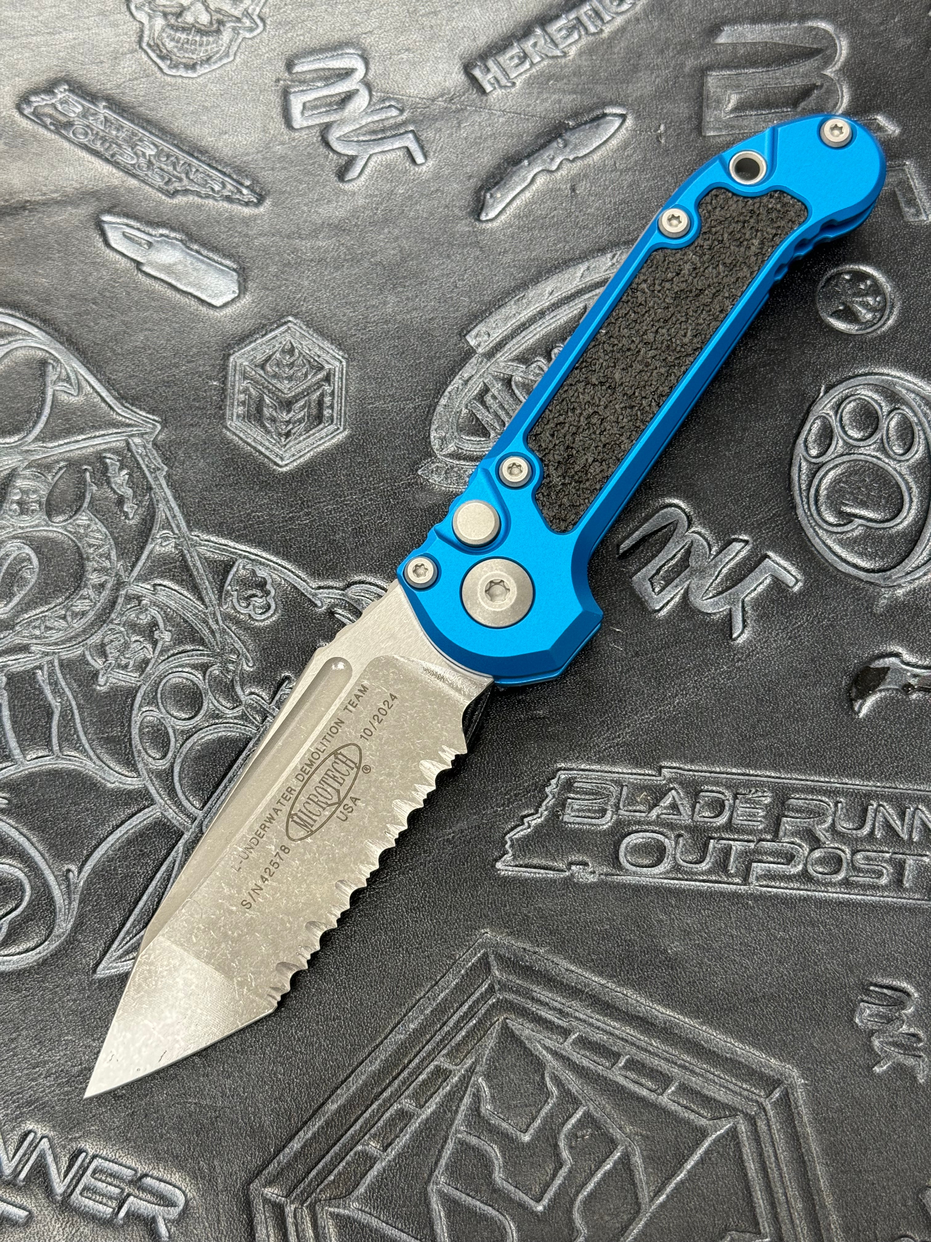 Microtech Knives LUDT Gen III Apocalyptic Full Serrated Tanto w/ Blue Handle 1136-12 APBL