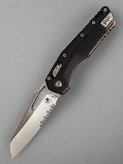 Microtech MSI RAM-LOK Manual Folding Knife 3.88" Bohler M390MK Stonewashed Modified Sheepsfoot Combo Blade, Black Injection Molded Polymer Handles, AXIS/Crossbar Lock - 210T-11PMBK *