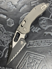 Microtech Knives Manual Stitch RAM LOK Fluted Natural Clear Aluminum Handles w/ Tactical Full Serrate M390MK 169RL-3 FLNC