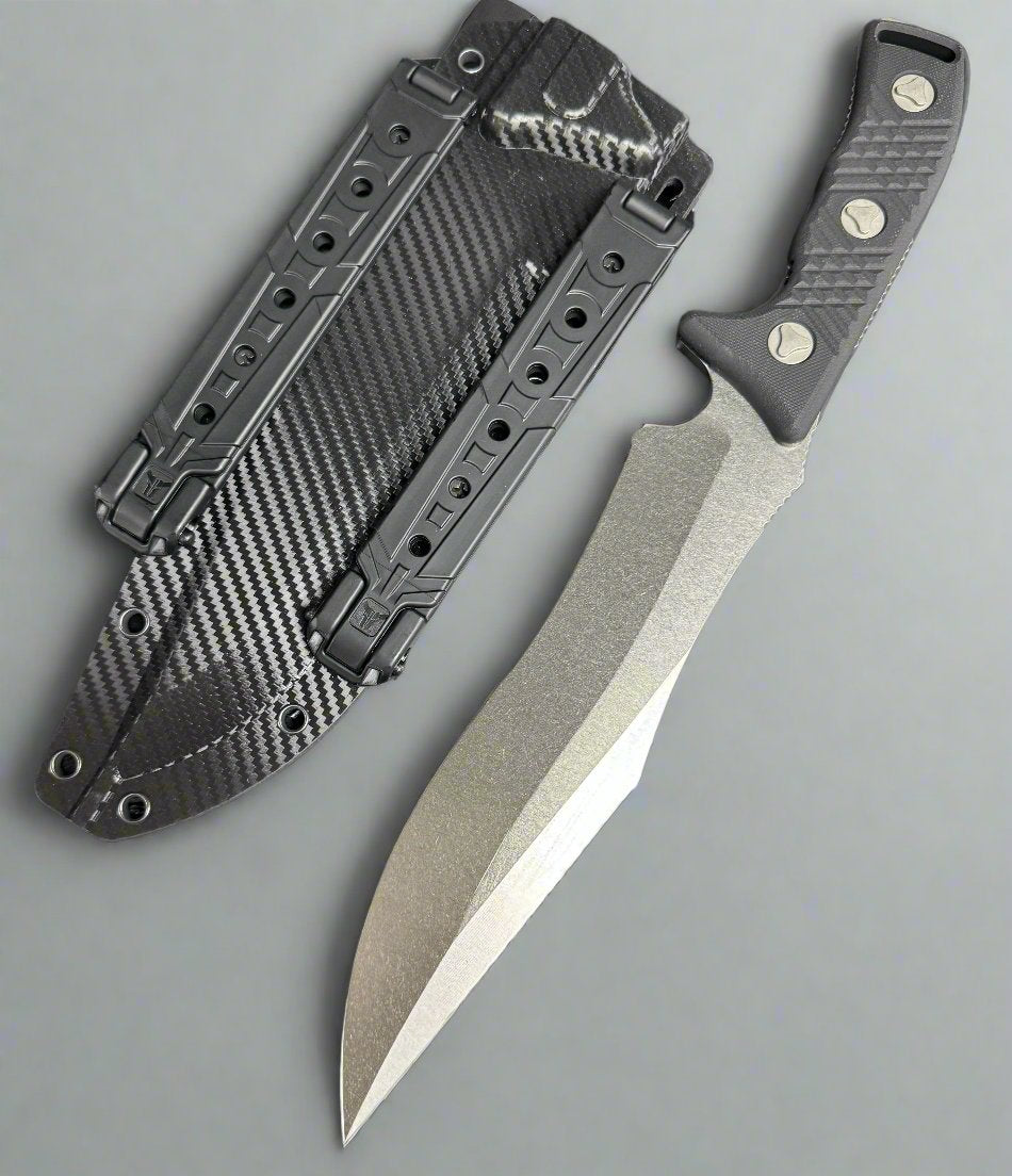 Microtech Arbiter Stonewash Standard Full Serrated Fixed Blade 104-12