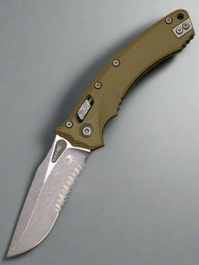 Microtech Amphibian Ram-Lok 137RL-11APFLGTOD Fluted OD Green G-10 Apocalyptic Standard Partial Serrated