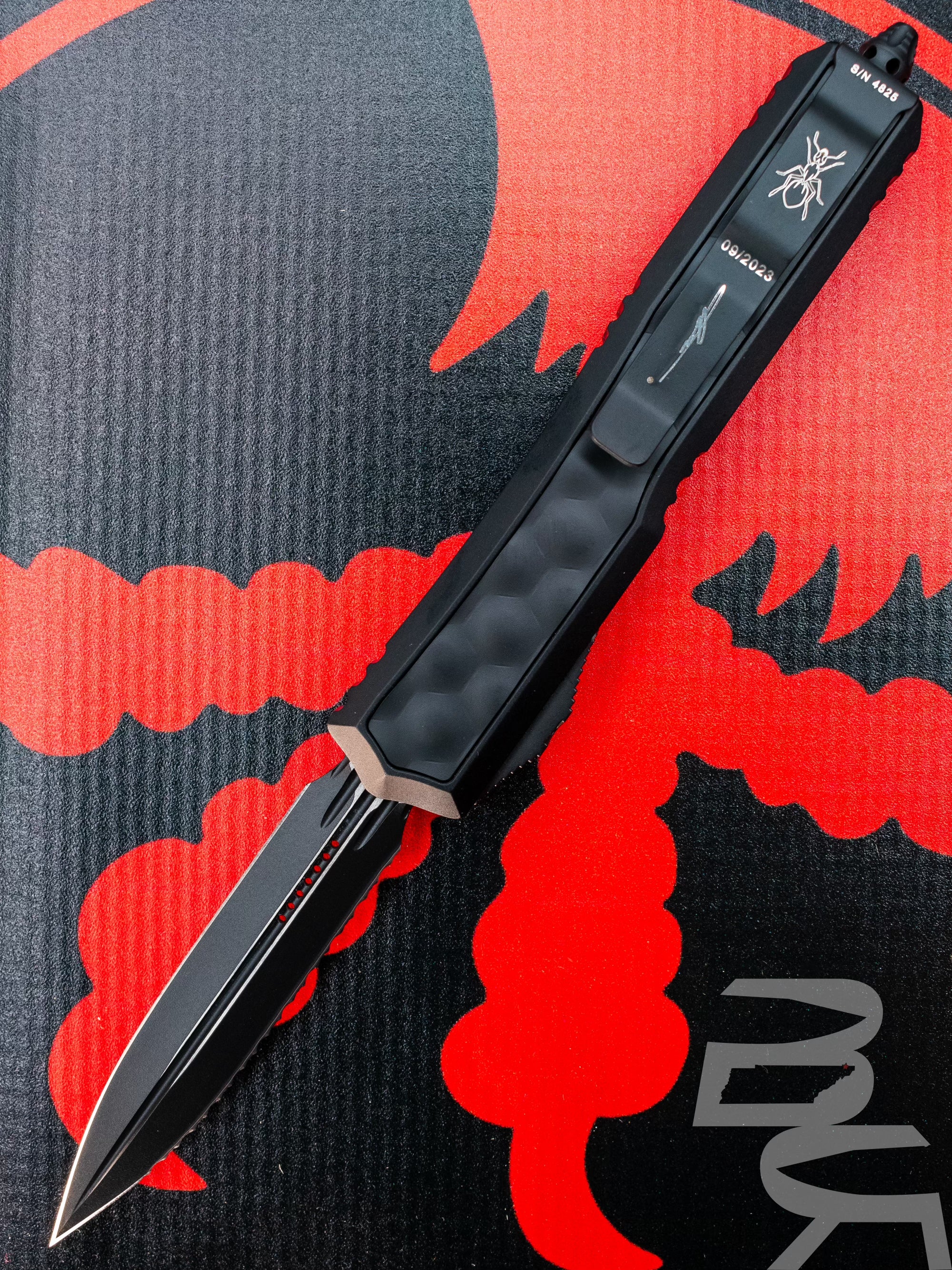 Microtech Makora D/E Tactical Black Handle Bubble Inlays Tactical Full Serrated Blade Nickel Boron Internals Signature Series