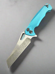 Dead Reckon Knives Ridgeback - Aluminum Turquoise, WharnCleaver, Series 2, TwoTone Magnacut, Button Lock, Dark Stonewash