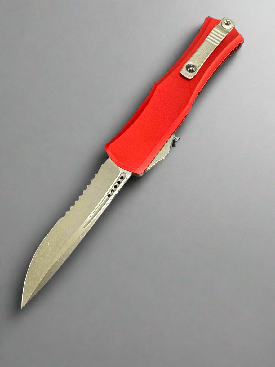Microtech Knives Hera II Mini Apocalyptic Partial Serrated Recurve M390MK w/ Red Handle 1705M-11 APRD