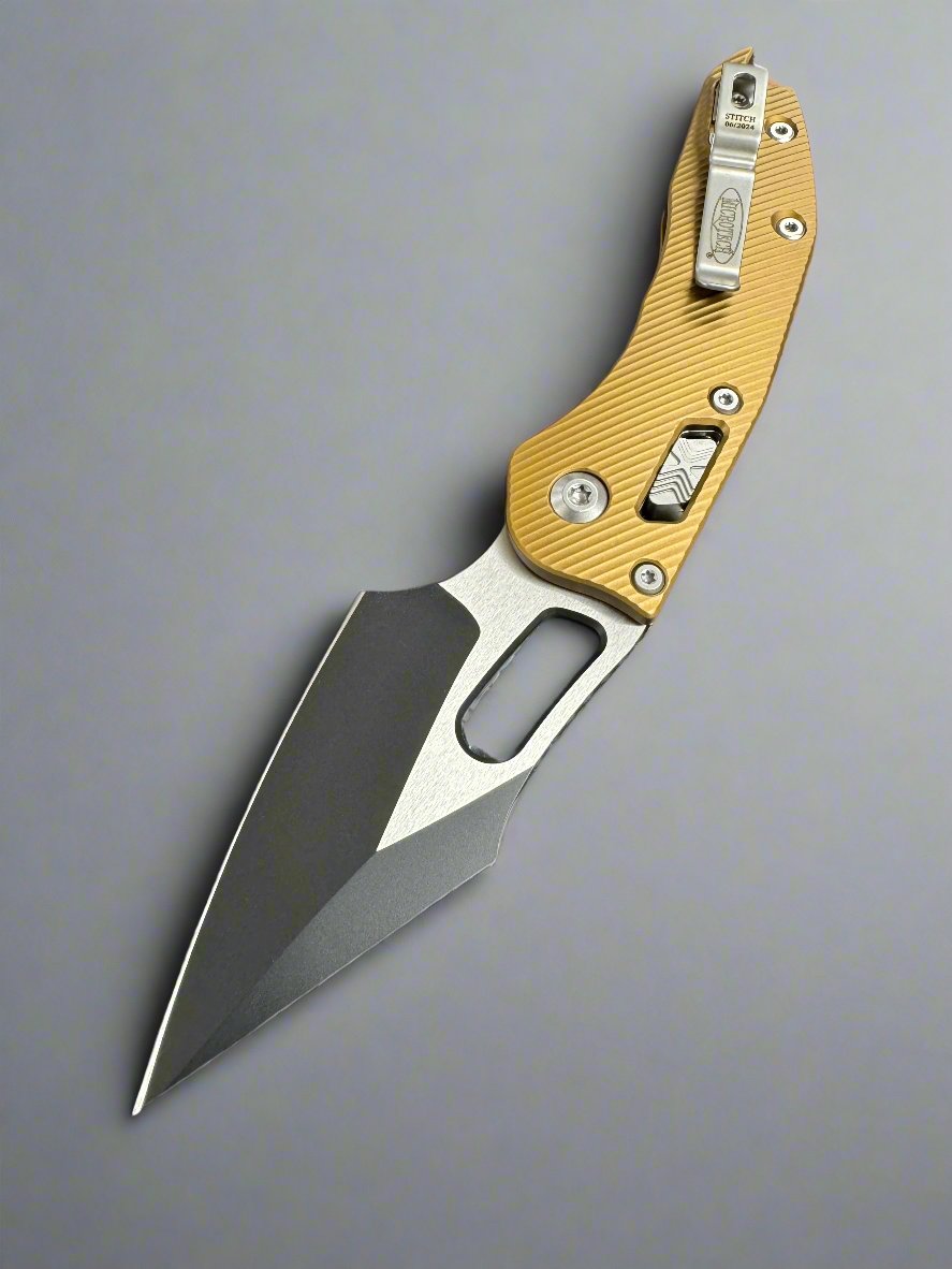 Microtech Knives Manual Stitch RAM LOK Fluted Aluminum Tan Standard & Black M390MK 169RL-1 FLTA