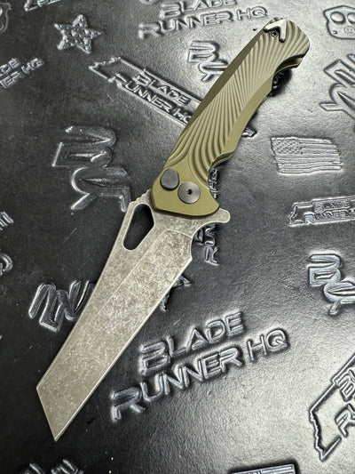 Dead Reckon Knives Ridgeback - Aluminum OD Green, WharnCleaver, Series 2, Magnacut, Button Lock, Dark Stonewash
