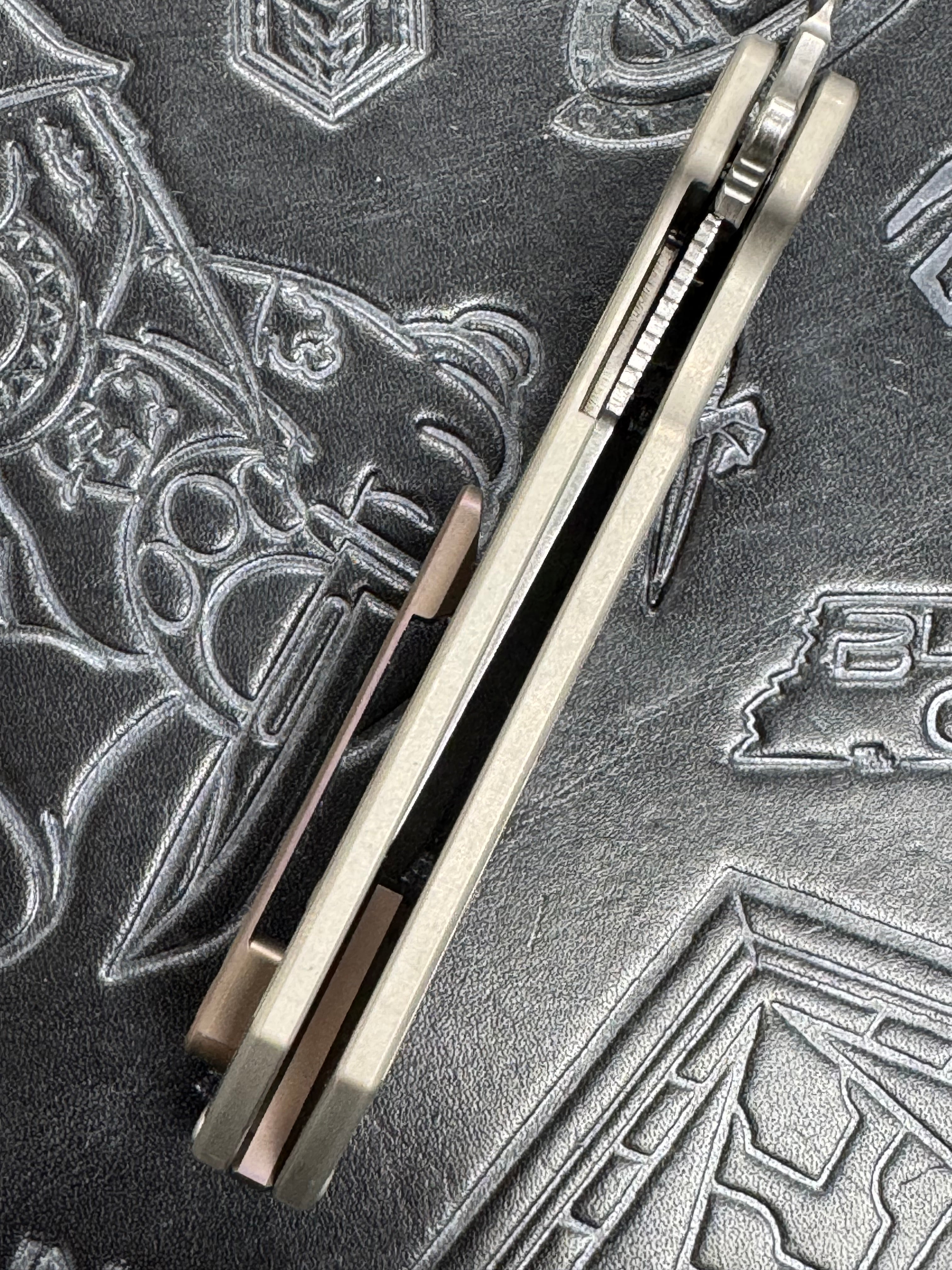 American Blade Works MODEL 2 TITANIUM Factory Silver / Bronze Ano Wharncliffe Magnacut