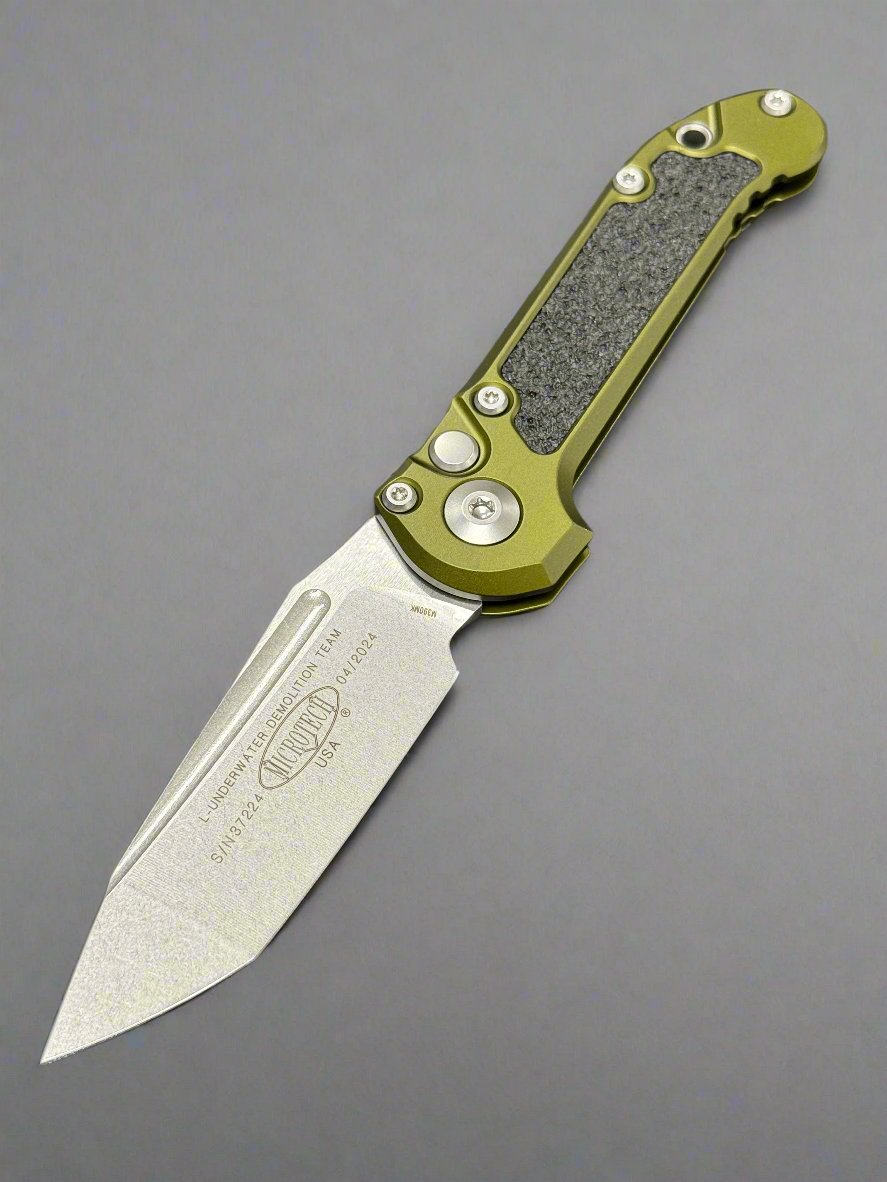Microtech Knives LUDT Gen III Stonewash Tanto w/ OD Green Handle 1136-10OD