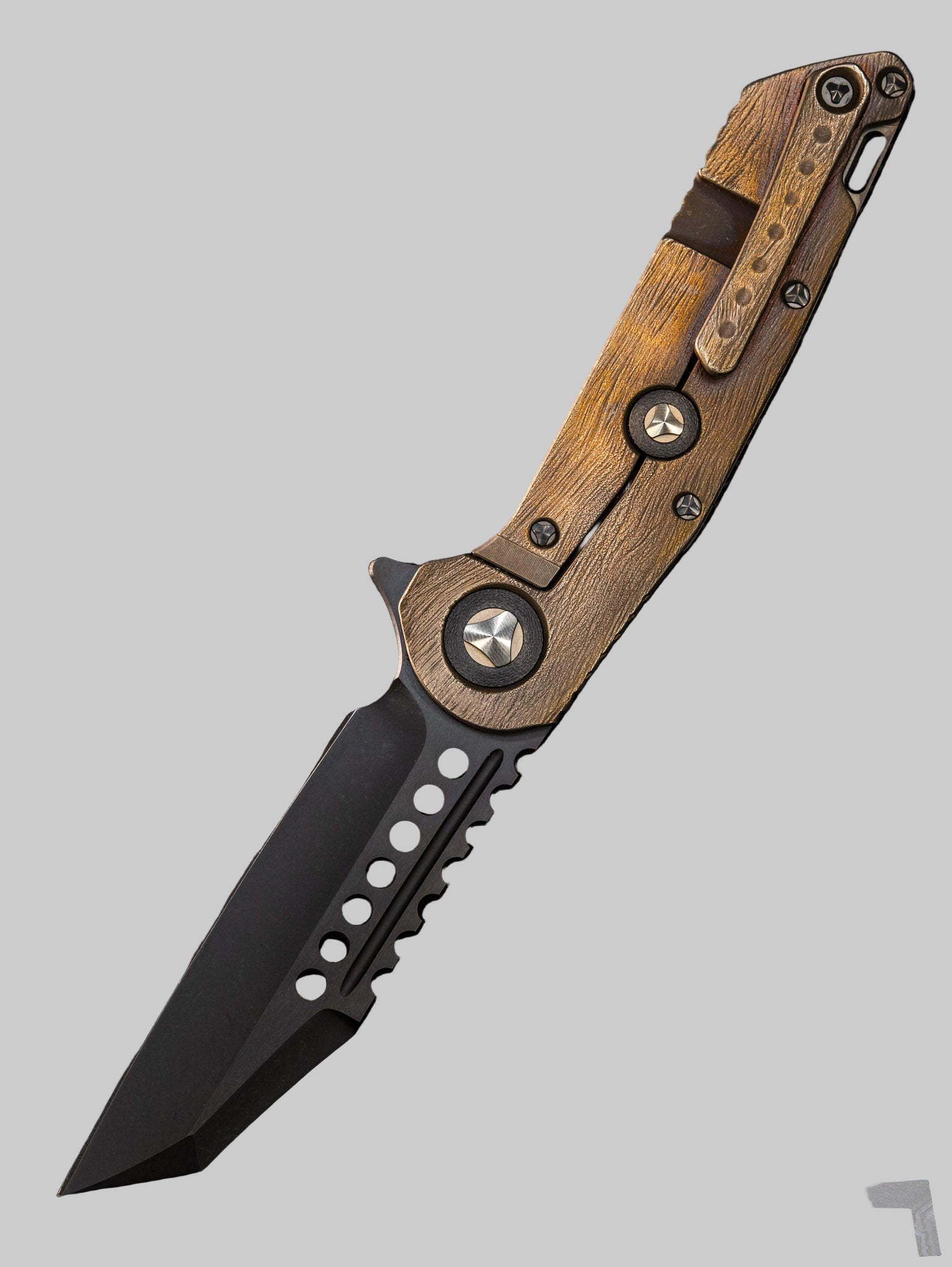 Pre Owned Marfione Custom Knives Warhound DLC Two Tone Apocalyptic w/ Bronze Bark Titanium & DLC Hardware