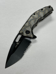 Heretic Knives Medusa Manual Flamed Titanium & Serrated DLC MagnaCut H009-6B-FTI