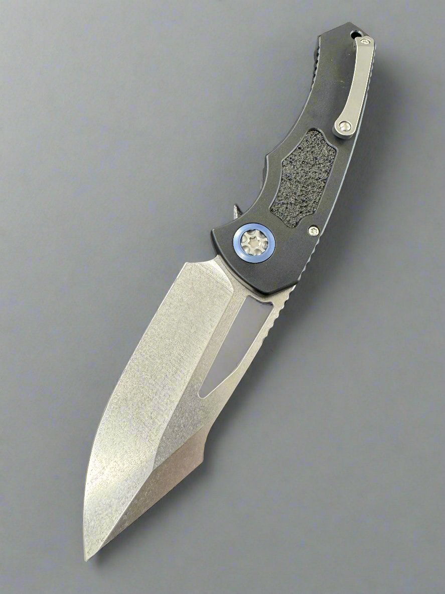 Heretic Knives Pariah M/A Button Lock Black Aluminum Handles w/ Stonewash MagnaCut H046-2A