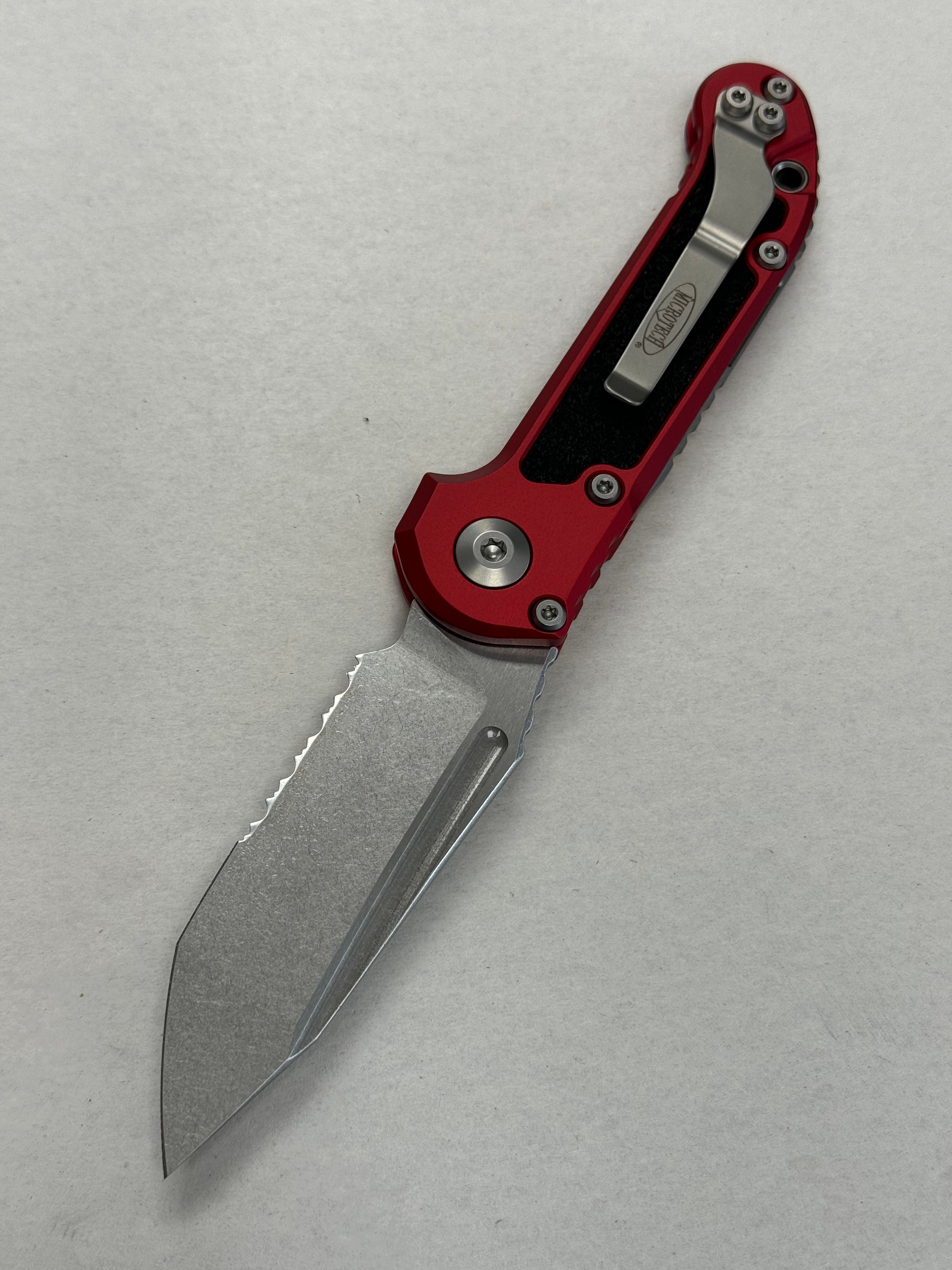 Microtech Knives LUDT Gen III Stonewash Partial Serrated Tanto w/ Red Handle 1136-11 RD