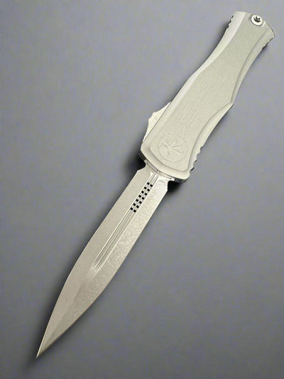 MICROTECH HERA II OTF AUTOMATIC KNIFE NATURAL GREY 3.85" D/E APOCALYPTIC STONEWASH 1702-10APNC