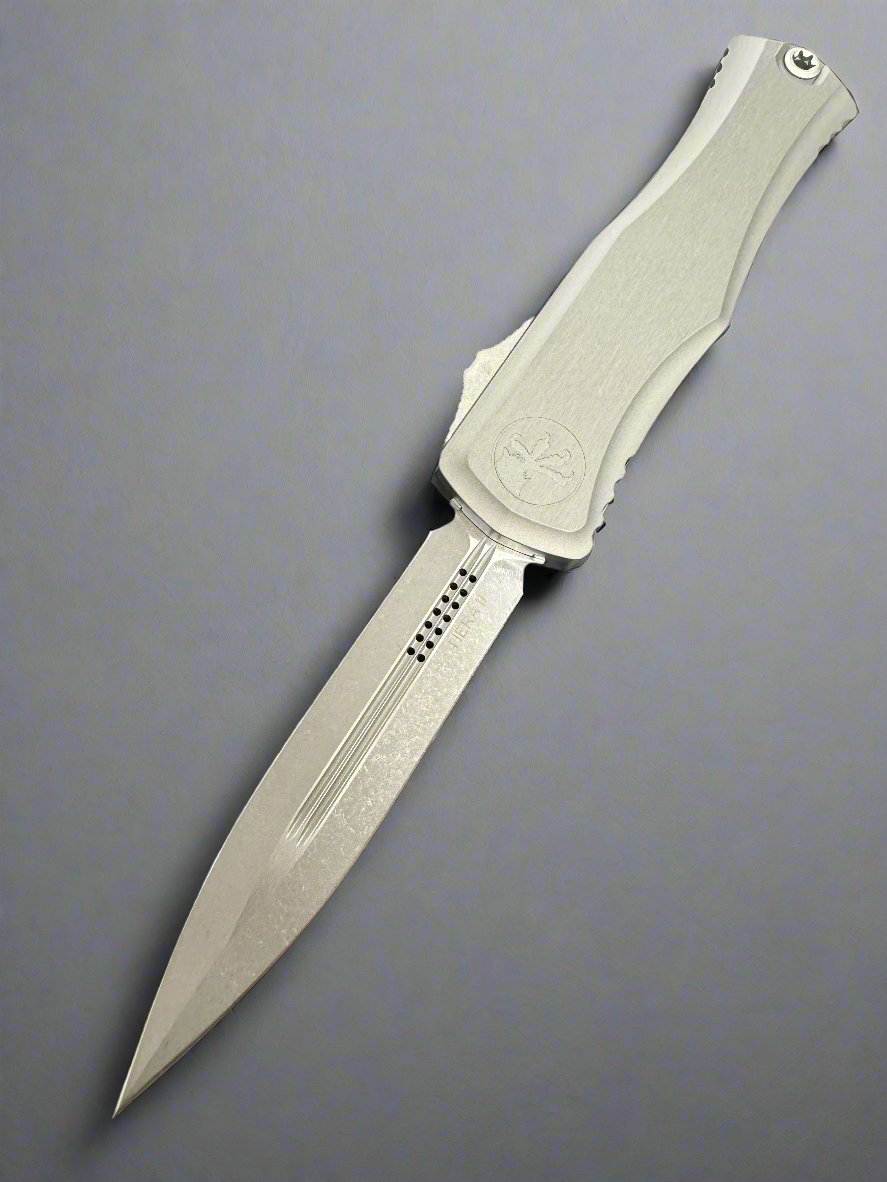 MICROTECH HERA II OTF AUTOMATIC KNIFE NATURAL GREY 3.85" D/E APOCALYPTIC STONEWASH 1702-10APNC