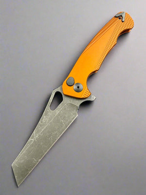 Dead Reckon Knives Ridgeback - Aluminum Burnt Orange, WharnCleaver, Series 2, Magnacut, Button Lock, Dark Stonewash