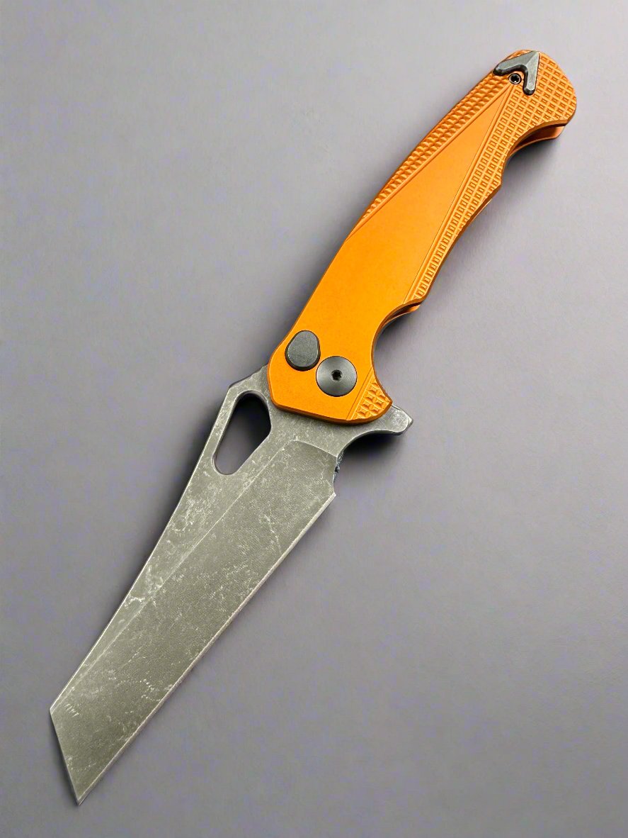 Dead Reckon Knives Ridgeback - Aluminum Burnt Orange, WharnCleaver, Series 2, Magnacut, Button Lock, Dark Stonewash