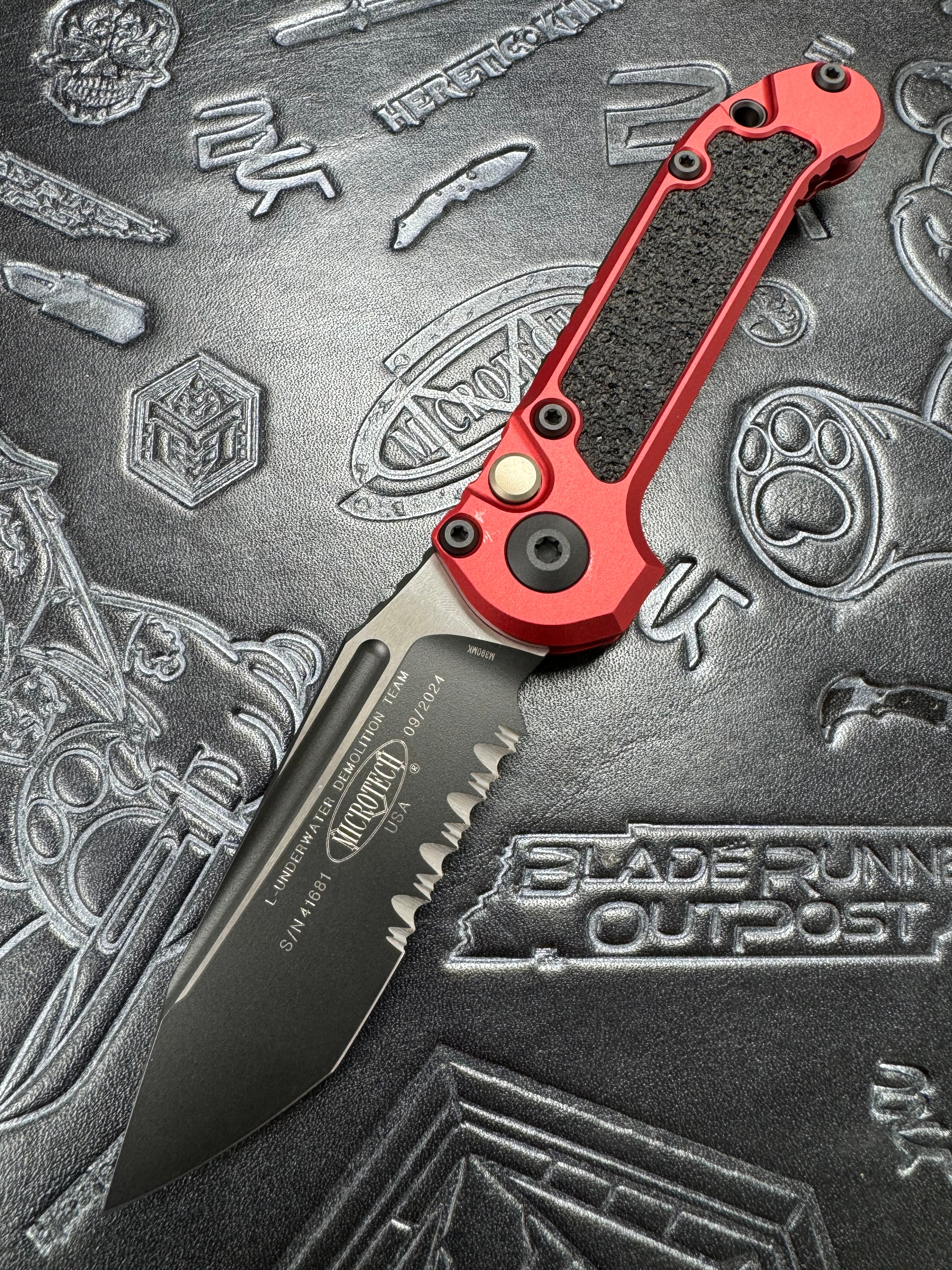 Microtech Knives LUDT Gen III Black Partial Serrated T/E w/ Red Handle 1136-2 RD