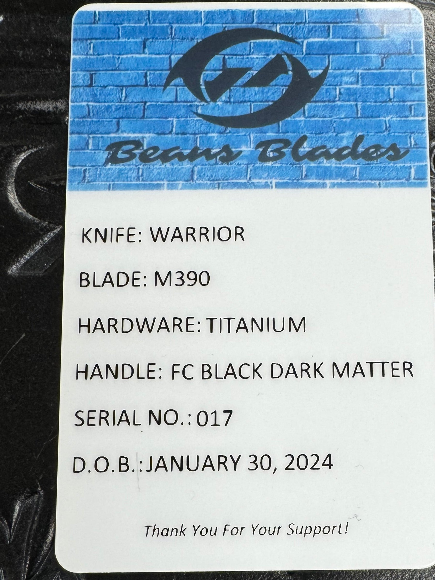 Beans Blades Fixed Warrior Tanto Full Size M390 Fat Carbon Dark Matter Handles