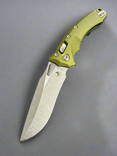 Microtech Amphibian RAM LOK OD Green Fluted Aluminum & Stonewash M390MK 137RL-10 FLOD