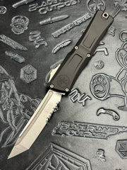 Microtech Knives Combat Troodon Gen III Stonewash Tanto Partial Serrated w/ Black Handle 1144-11