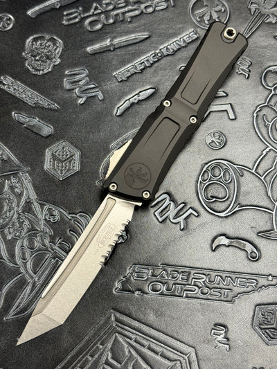 Microtech Knives Combat Troodon Gen III Stonewash Tanto Partial Serrated w/ Black Handle 1144-11