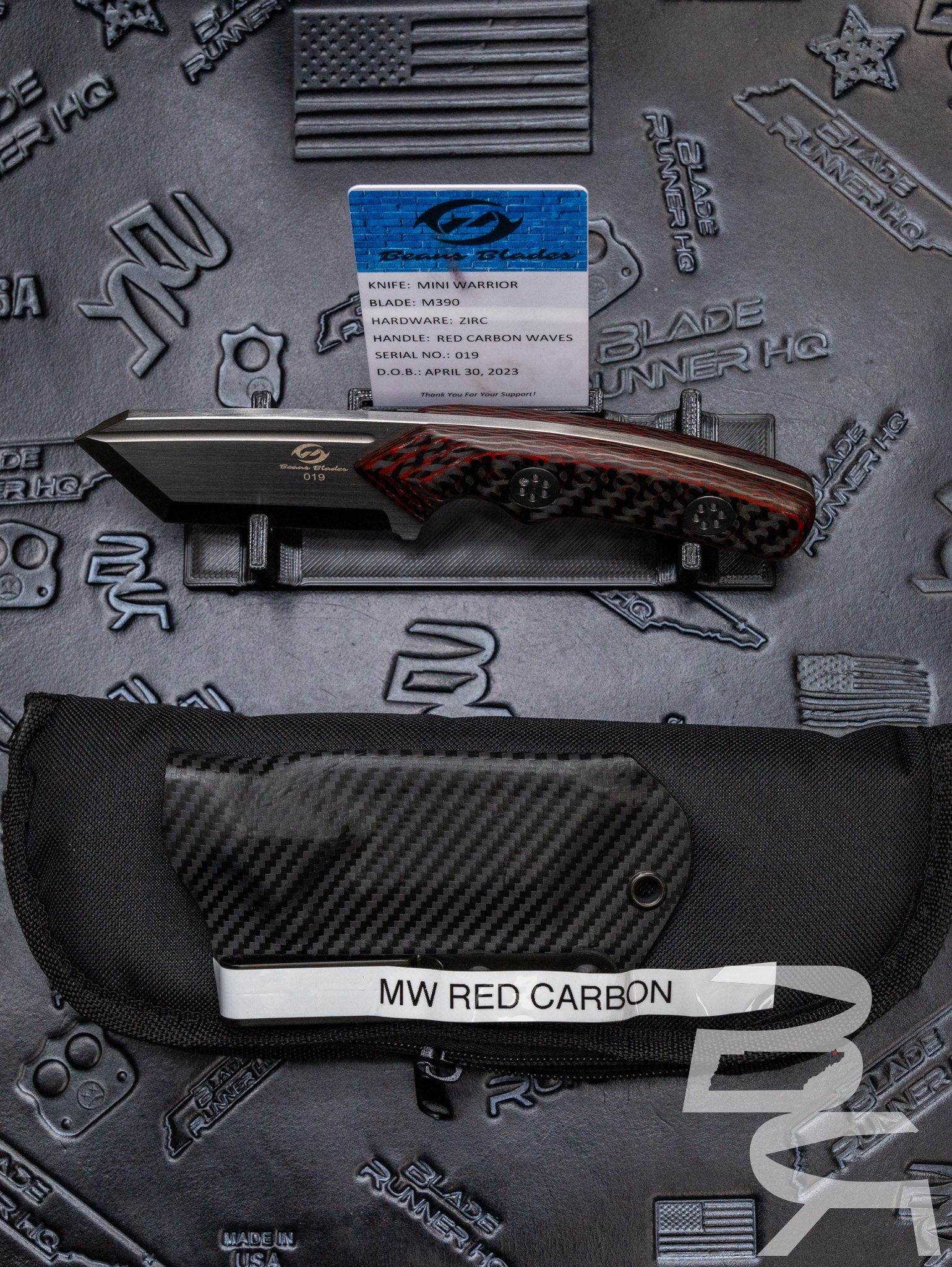 Beans Blades Fixed Mini Warrior M390 Red Carbon Fiber Wave Tanto