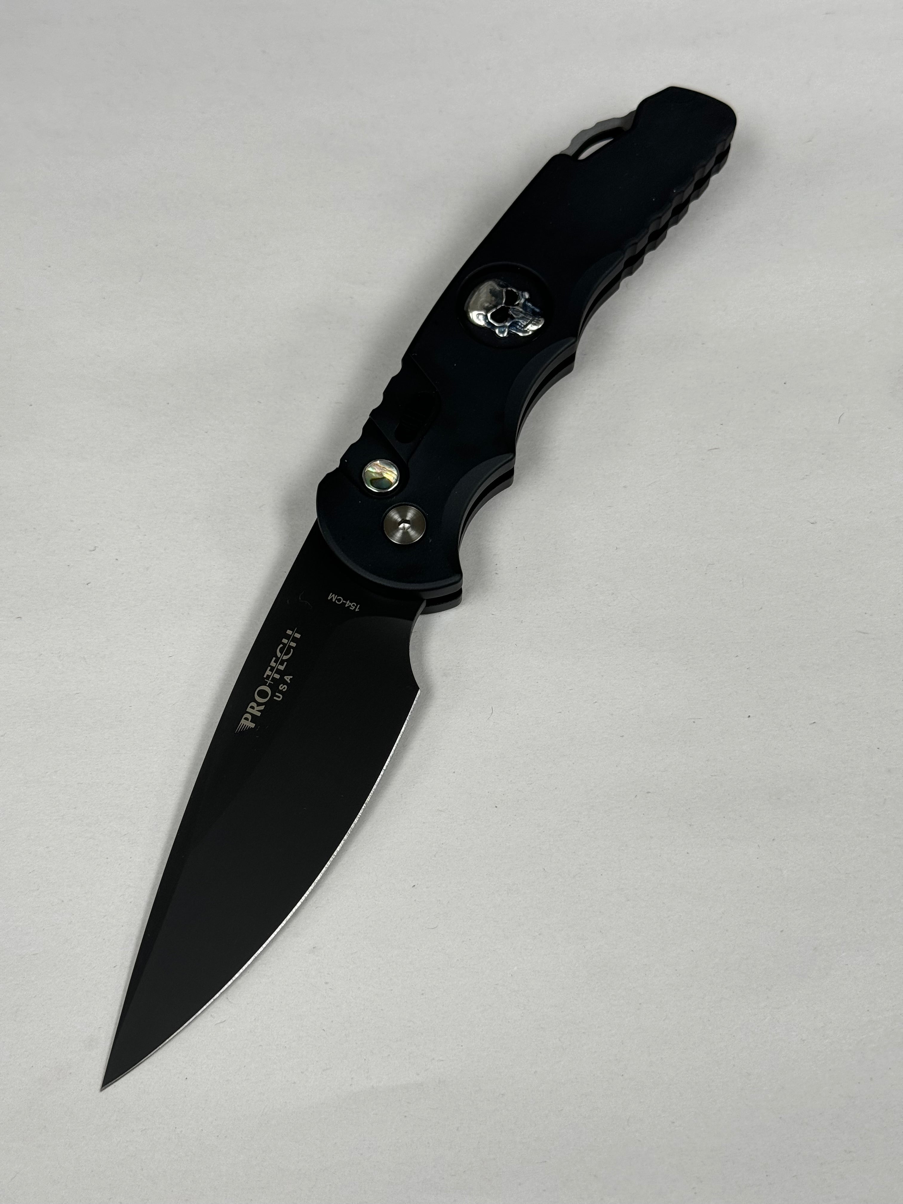 Pro-Tech Protech TR-4 Auto Black Skull Handle w/ Safety & DLC 154CM TR-4.70