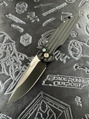 Pro-Tech Knives TR-3 Tactical Response 3 2024 Blade Show West 03 Black handle with Grooves Auto Folder Knife 2-Tone DLC Black and Satin Magnacut Blade 3.5, Abalone Button