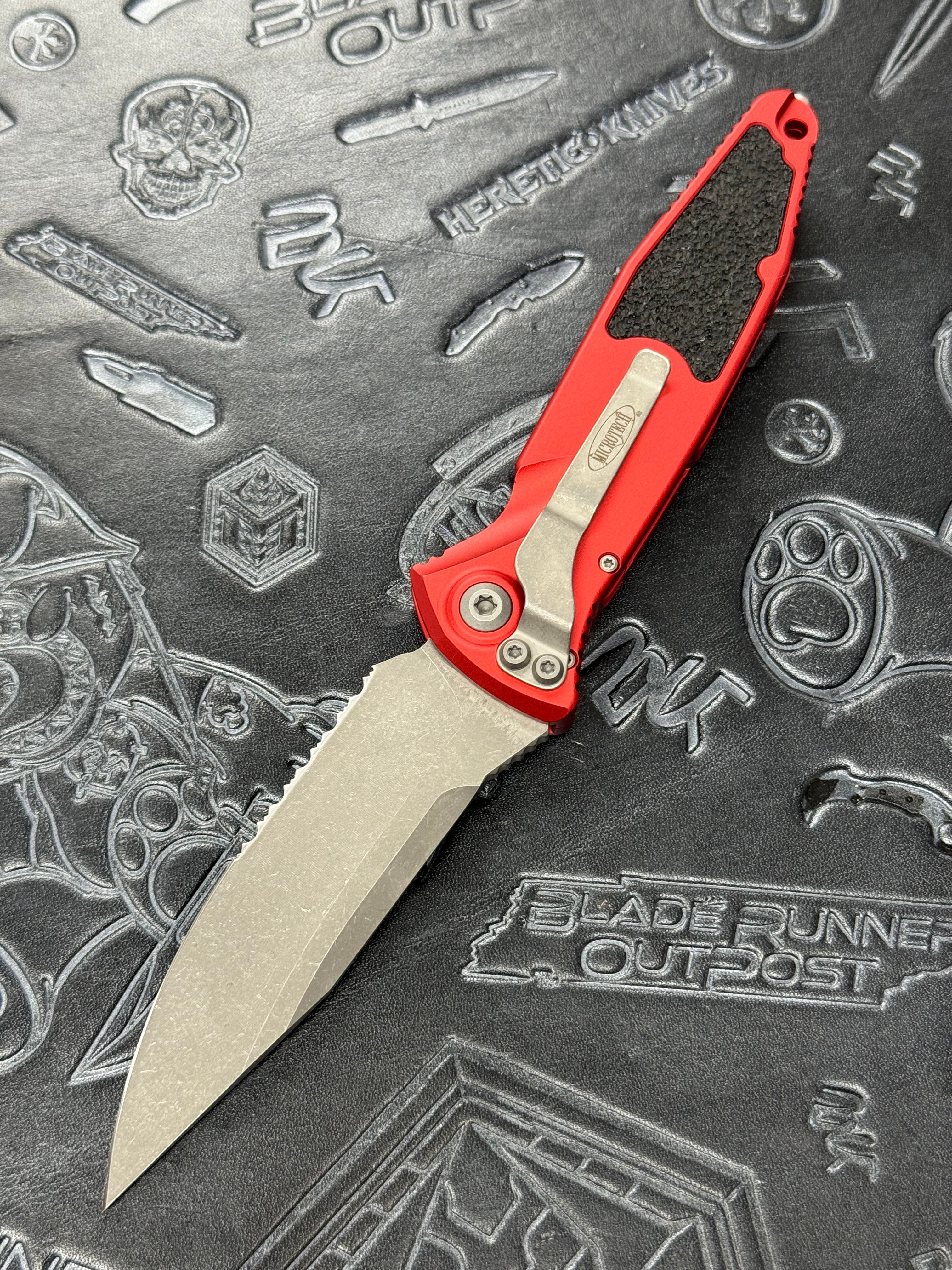 Microtech Socom Elite Auto Red Handles w/ Apocalyptic Single Edge Partial Serrated 160A-11 APRD