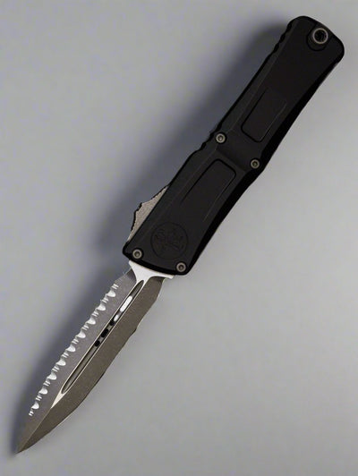Microtech Combat Troodon Gen 3 1142-12 AP Double Edge Apocalyptic Full Serrated Blade, Black Handle