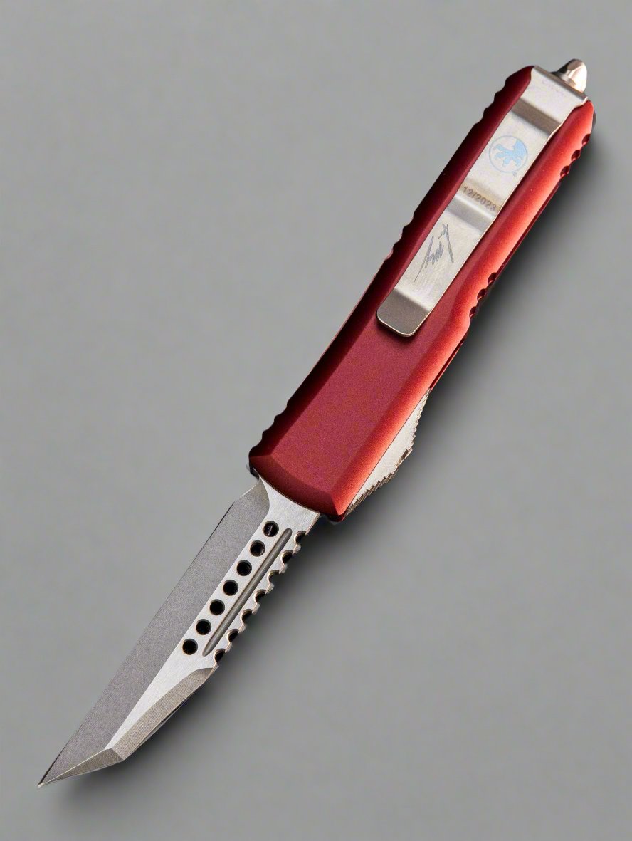 Microtech 719W-10 MRS UTX-85 Warhound - Merlot Handle - Stonewashed Blade - Signature Series *