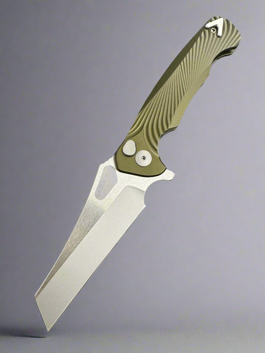 Dead Reckon Knives Ridgeback - Aluminum OD Green, WharnCleaver, Series 2, Body 2, Magnacut, Button Lock, Glass Bead Finish