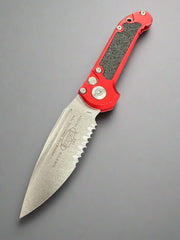 Microtech Knives LUDT Gen III Stonewash Partial Serrated Drop Point w/ Red Handle 1135-11 RD