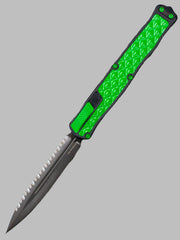 Heretic Knives Cleric II 2 Toxic Green Bubble Inlaid w/ DLC Full Serrated Double Edge Magnacut